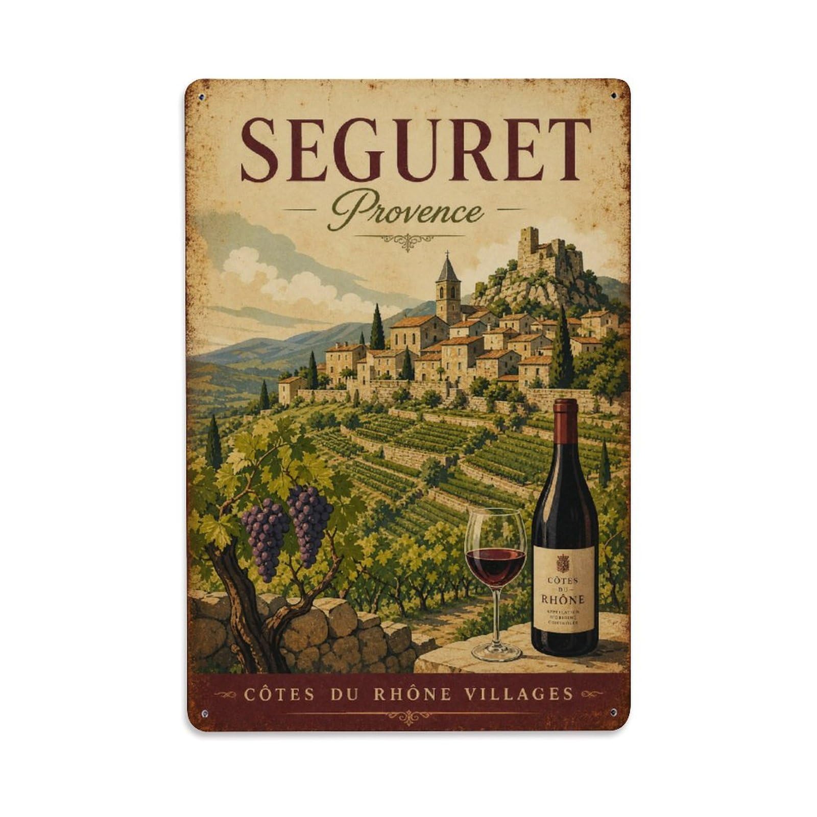 Gead 8X12inch Style Vintage Travel Seguret Provence Vineyard Metal Tin Sign