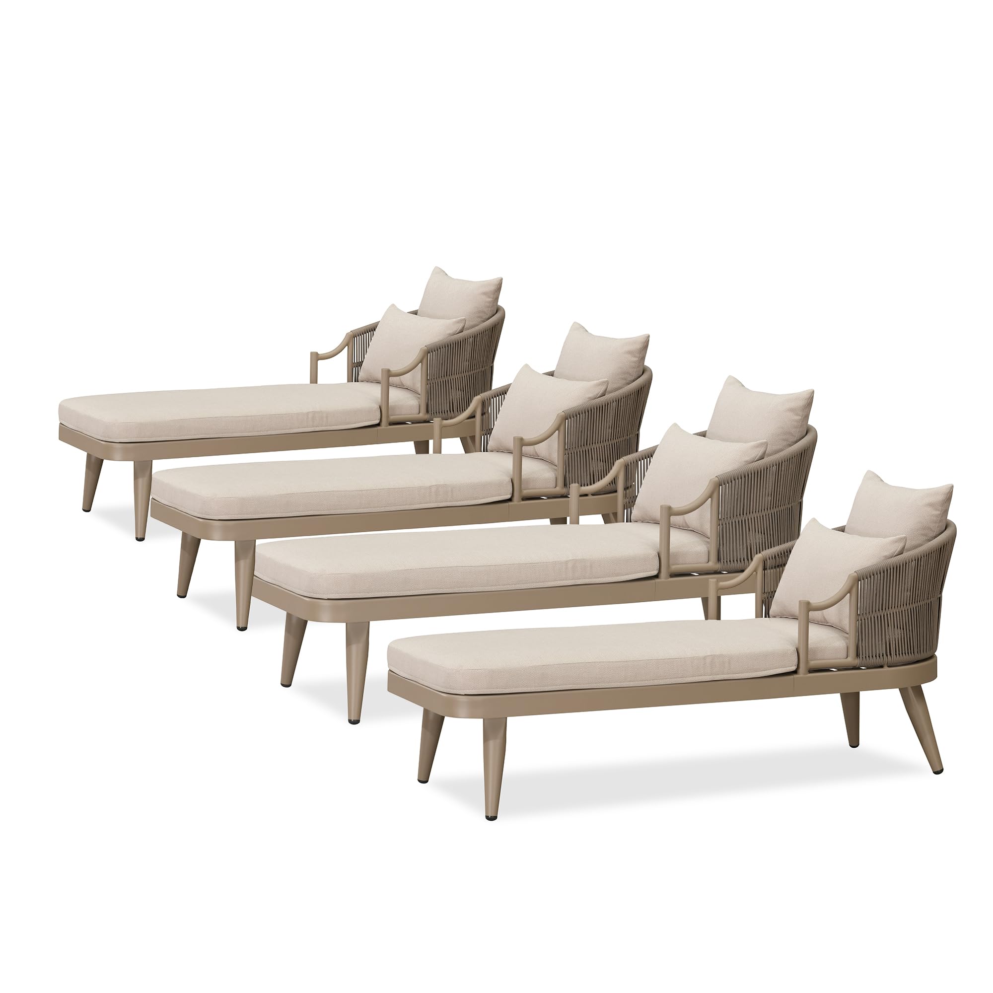PURPLE LEAF Patio Chaise Lounge Set of 4 with Soft Cushion, Champagne