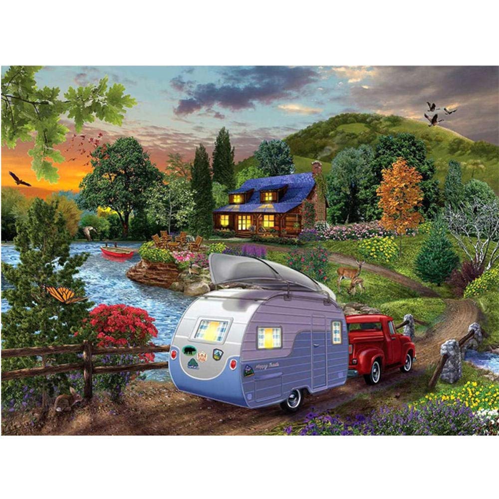 Diamond Painting Full Square Drill Point De Croix maison au bord du lac,DIY 5D Broderie Diamant Peinture par Numéros Kit,Cristal Adulte/enfant Diamant Art Crafts Home Wall Decor(60x90cm,24x36in)