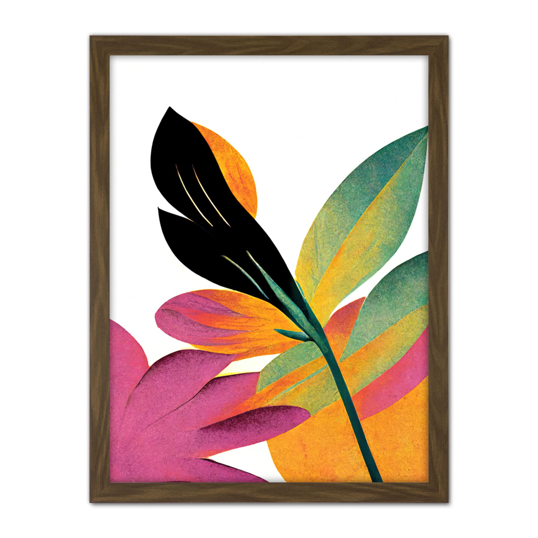 Doppelganger33 LTD Modern Abstract Tropical Vibrant Leaves Botanical Painting Artwork Framed Wall Art Print 18X24 Inch