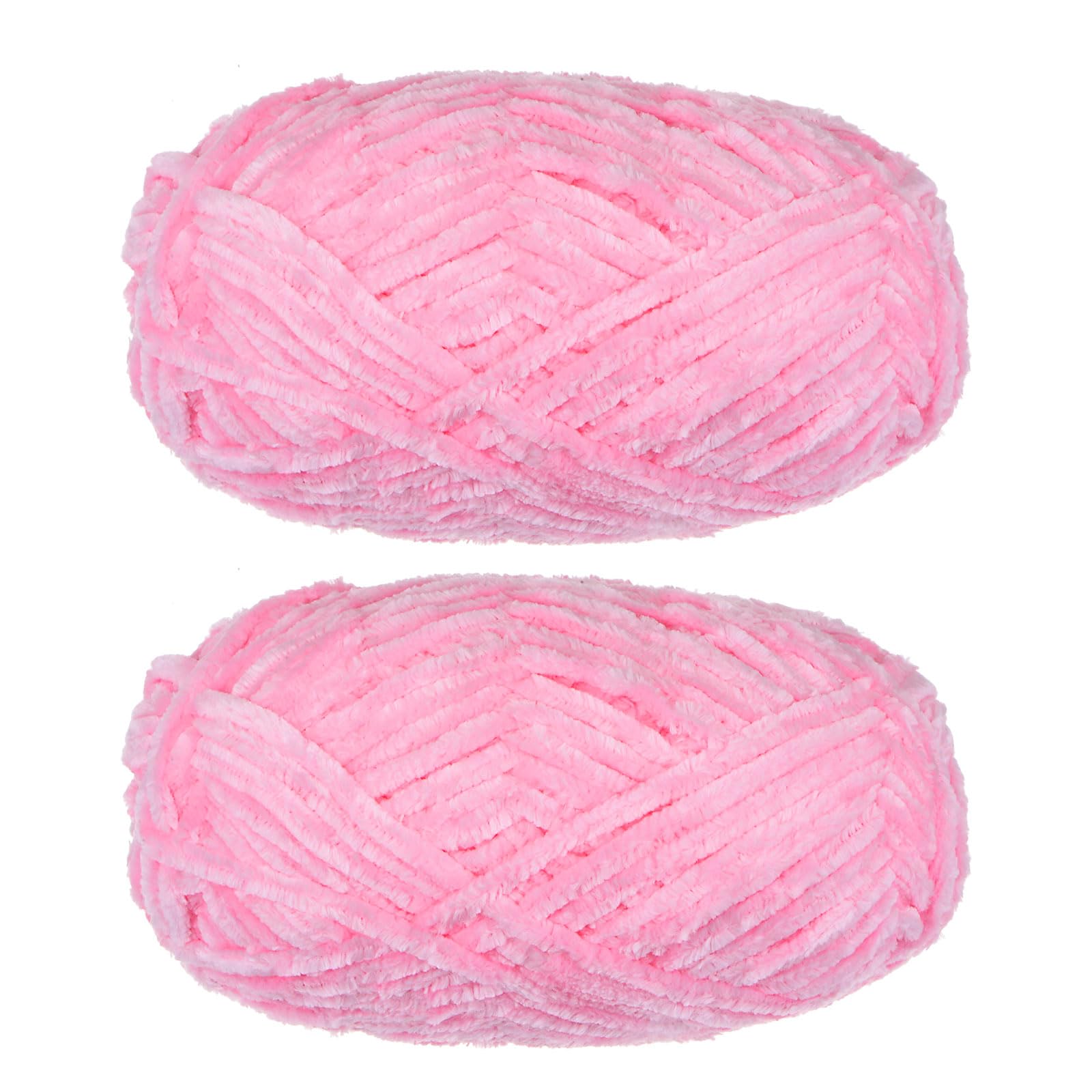 Uxcell uxcell 2Skeins Velvet Yarn Chenille Yarn 2x100g/7.1oz 174 Yards Total Length #6 Super Bulky Polyester Soft Blanket Yarn for Knitting Weaving Bag Scarf Pink