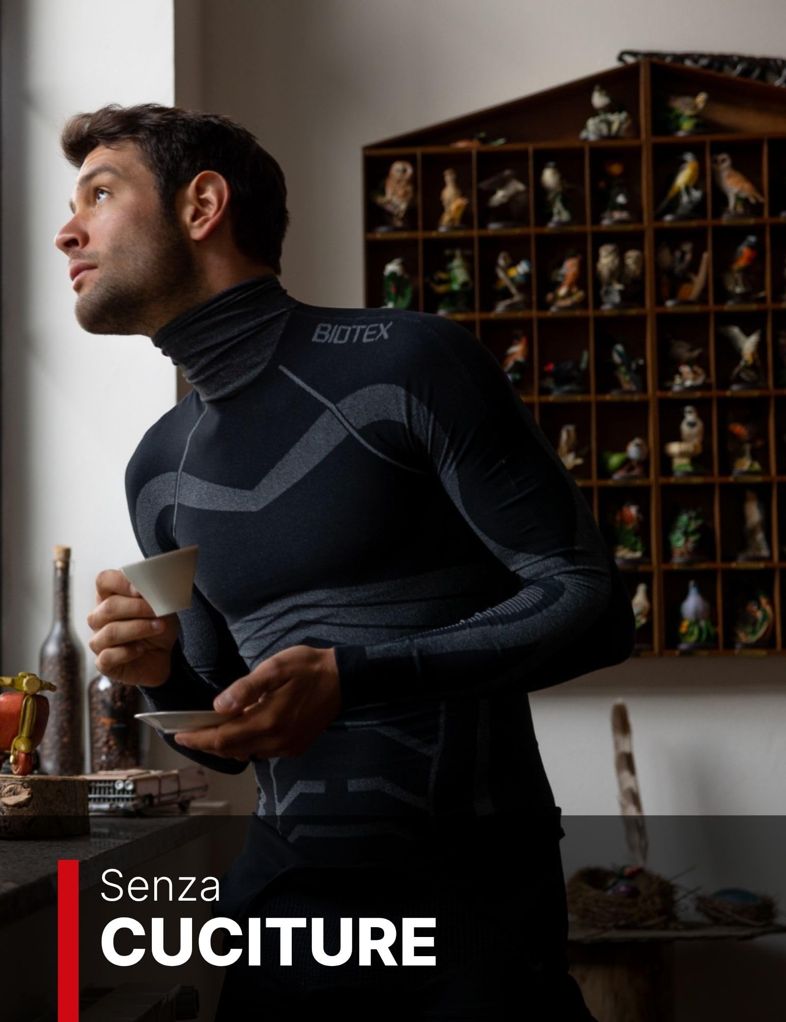 BIOTEX Lupetto Limitless per Ciclismo e Running, Traspirazione Costante, Maglia Termica a Collo Alto Senza Cuciture, Nero