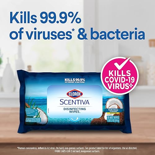 Miniatura 4 de Clorox Paquete económico de toallitas desinfectantes Scentiva, mezcla de 3 x 75 ct Pacific Breeze y aroma a coco y 3 x 75 ct de aroma de pomelo