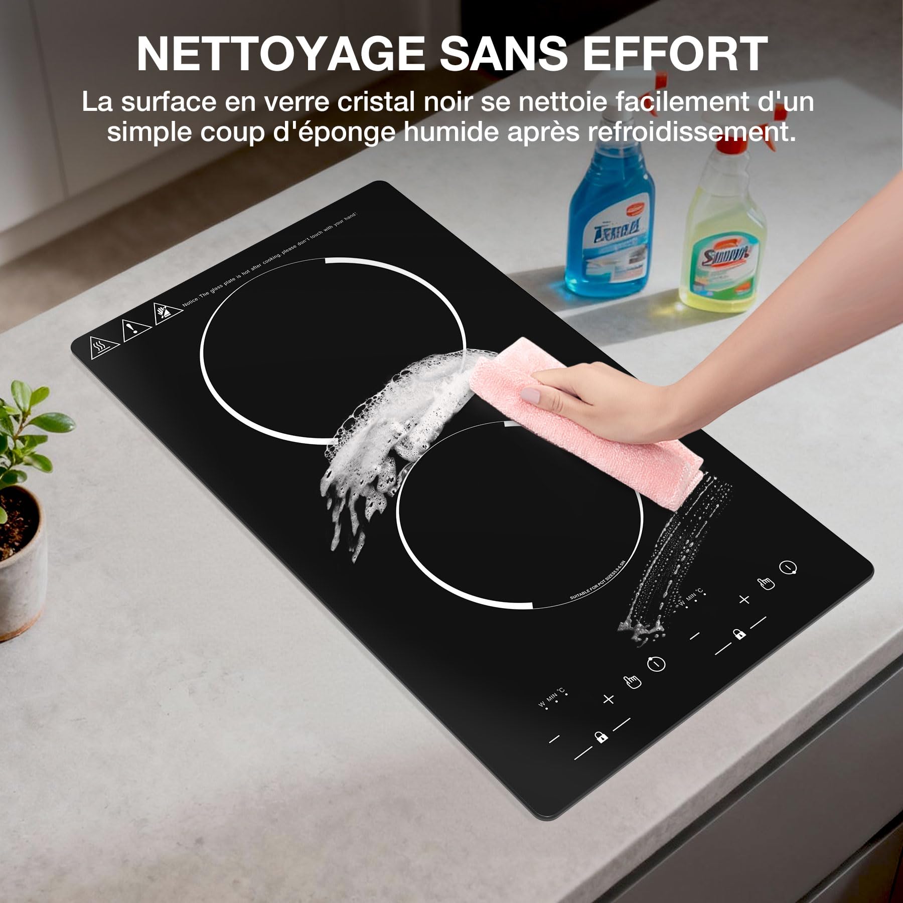 Plaque Induction 2 Feux 3000W 30cm Encastrable Pose Libre avec Minuterie Alerte Chaleur