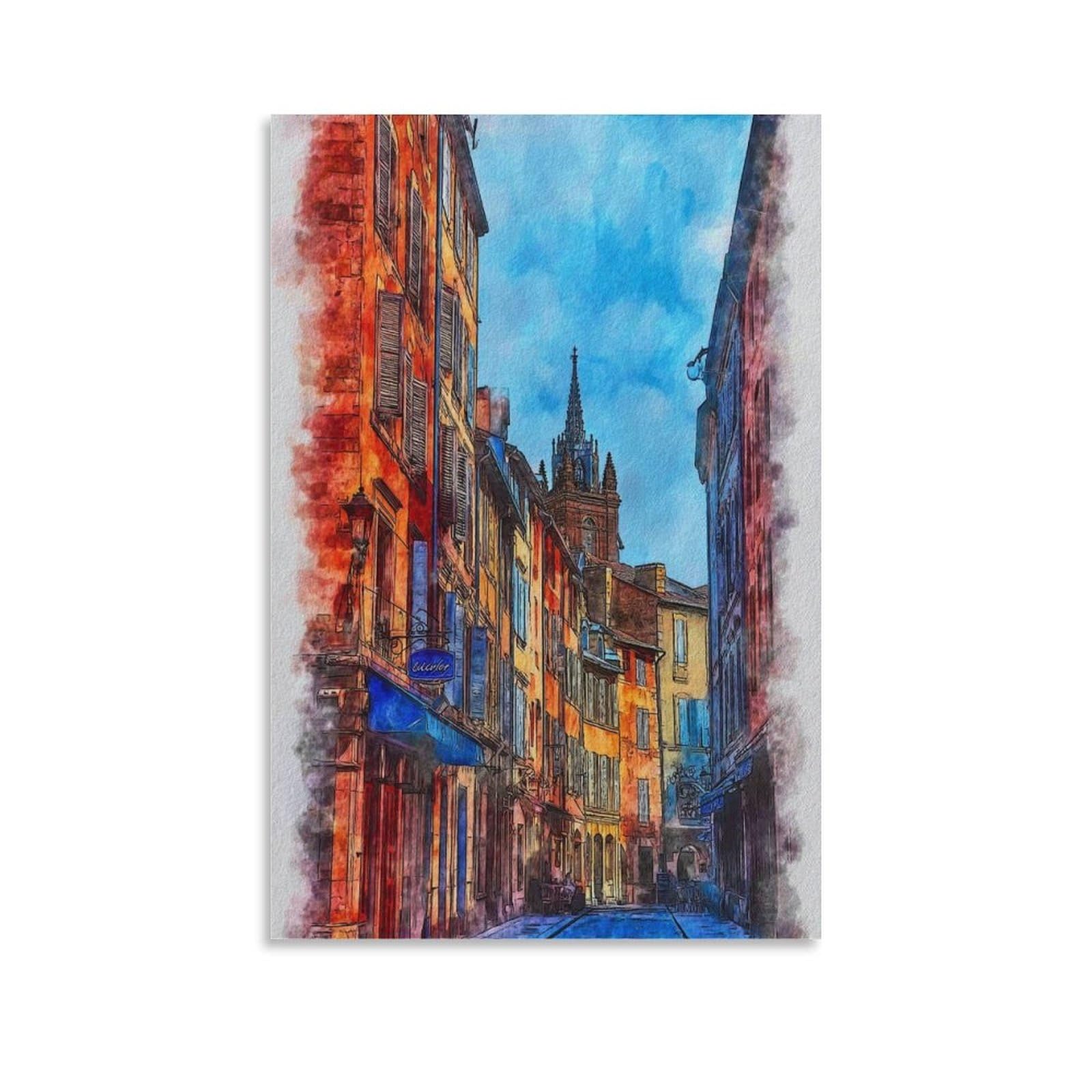 CNAHEIZ Toulouse France 24x36inch(60x90cm) Vintage Travel Poster Watercolor Canvas Art