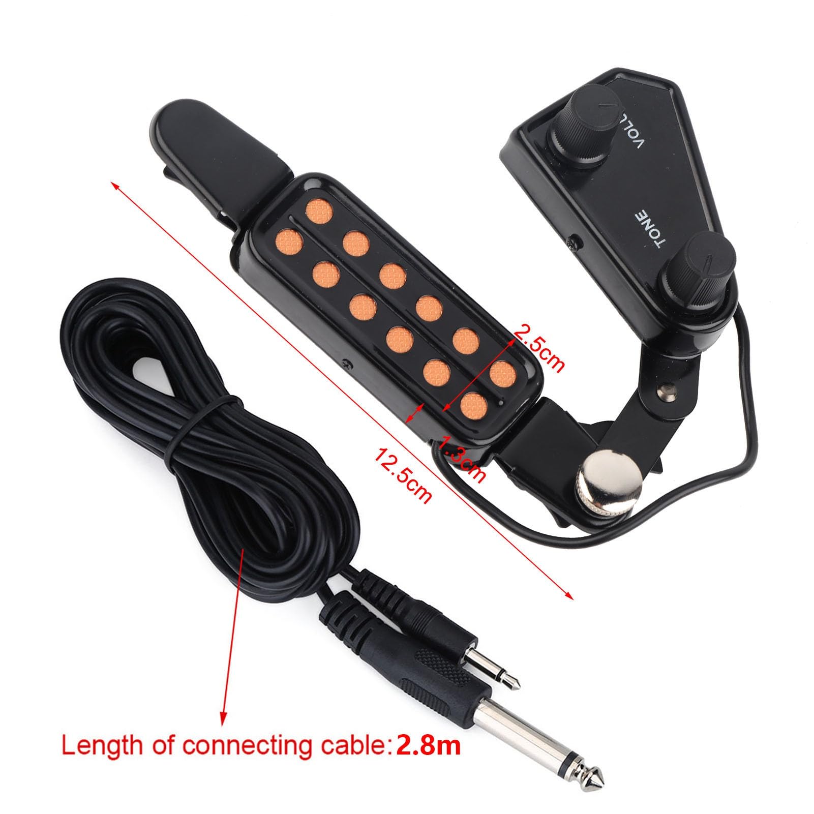 Pickup Chitarra Acustica 12 Fori Metal Magnetic Guitar Transducer Sound Pickups con kit di Accordatura del Volume e Cavo di Amplificazione per chitarra acustica e ukulele