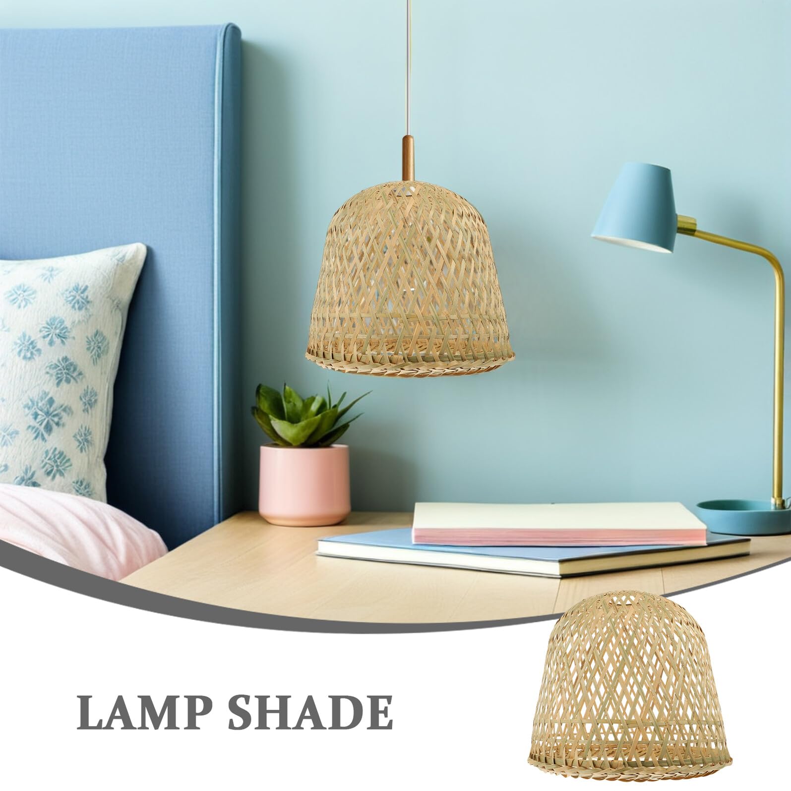 Paralume Apertura 4.2cm 2 Pezzi Stile Rustico in Bambù Intrecciato Leggero Copri Lampada da Sospensione per Adatto per Lampadine Illuminazione Domestica