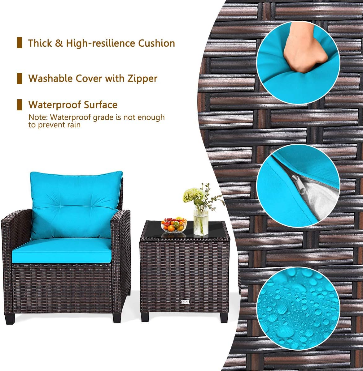 Close-up of the cushion highlighting its thickness, washable cover with zipper, and waterproof surface.