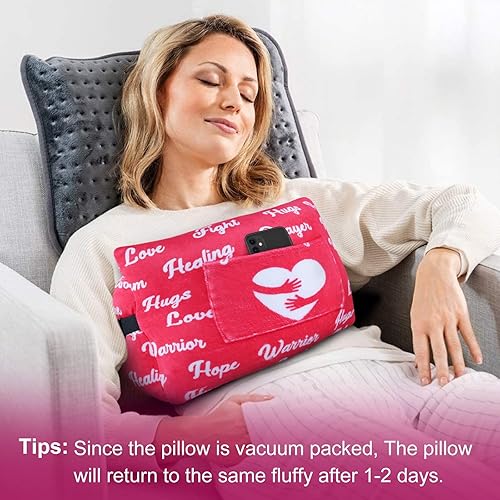 Miniatura 4 de Lencenser Almohada de mastectomía de talla grande, regalos para el cáncer de mama para mujeres después de la cirugía, curación de bolsillos rosados,