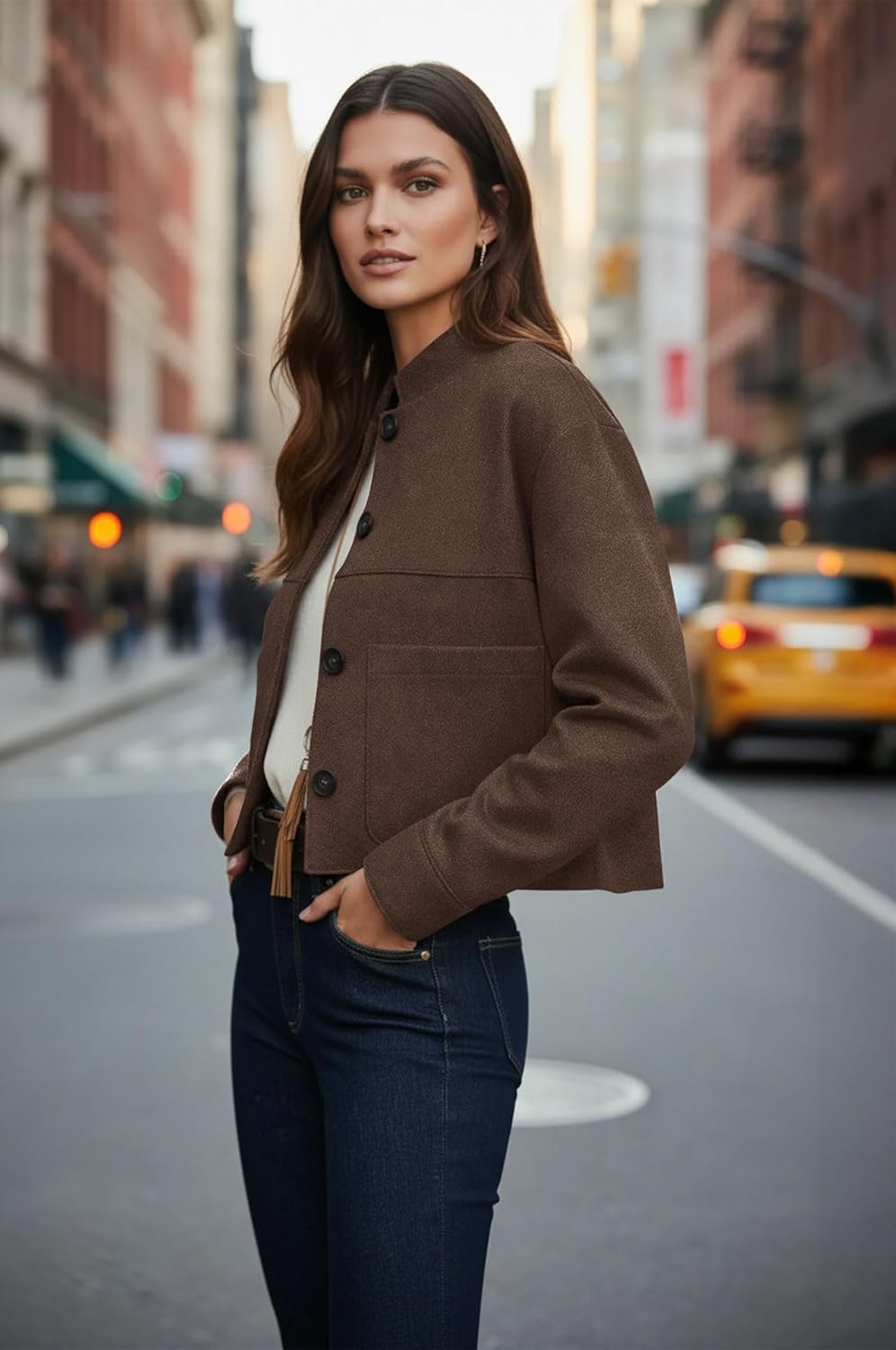 Womens Faux Suede Cropped Jackets Fall Fashion Winter Coats Lightweight Outerwear Oversized Motorcycle Jacket - Image 4