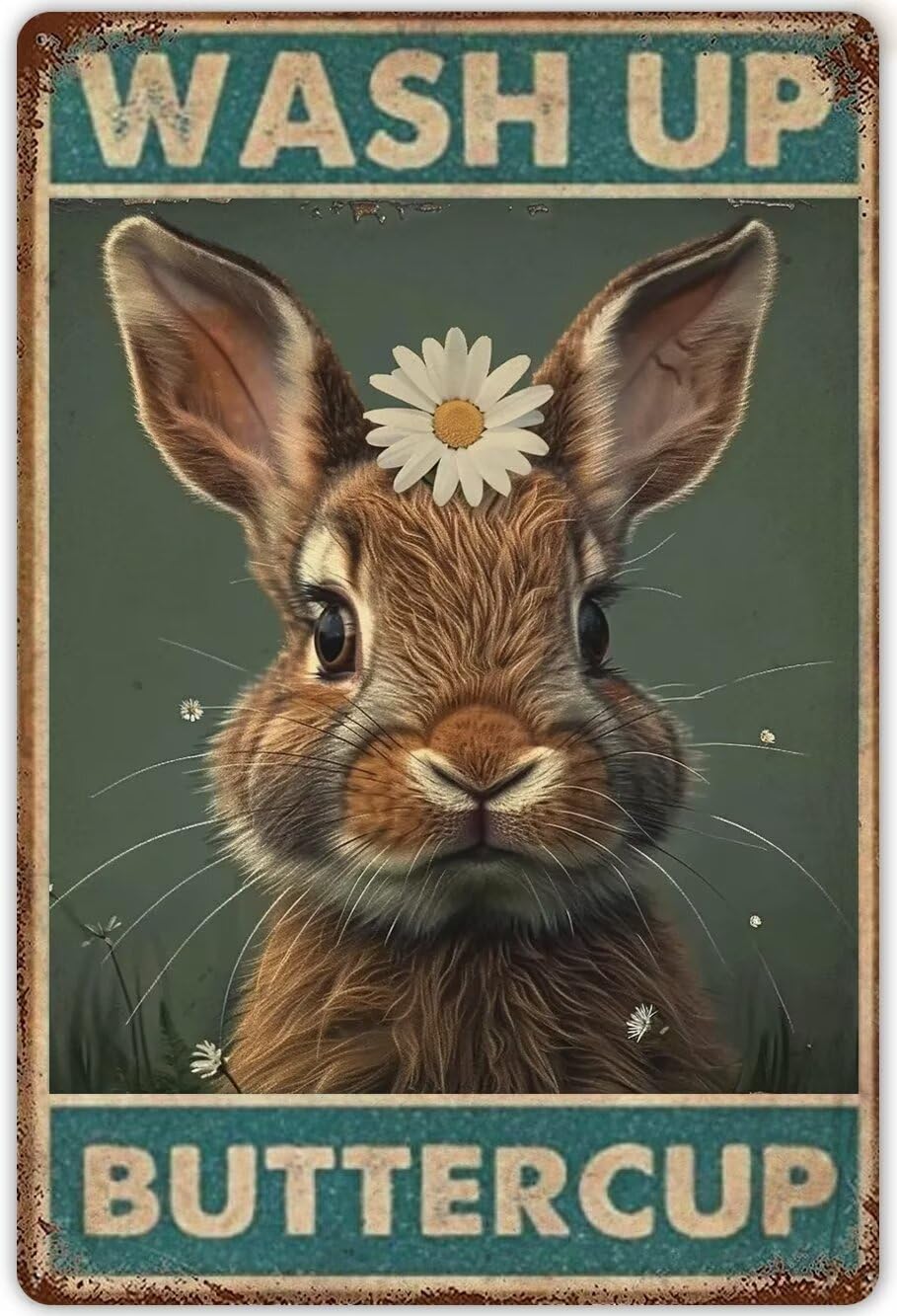 Anceky Rabbit Bathroom Canvas Wall Art Wash Up Buttercup Funny Rabbit Print Painting Modern Canvas Wall Art For Living Room Farmhouse Wall Decor Vintage Bathroom Decor Framed 12x16 Inch
