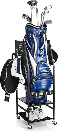 Mythinglogic Organizador de garaje de almacenamiento de golf, soporte de almacenamiento para bolsas de golf y otros estantes de equipos de golf,