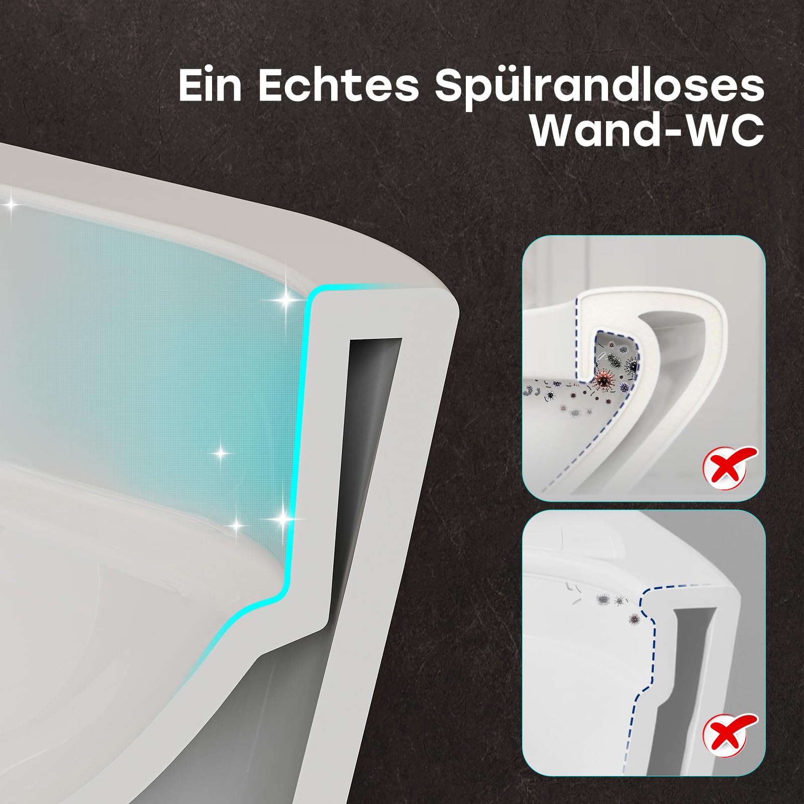 HOROW Dusch-WC Intelligente Wand WC Spülrandlos mit Mehrere Duschemodi Smart Toilette mit Beheizbare Klobrille Hänge WC mit Bidet Funktion Taharet WC mit UV-Sterilisation & Selbstreinigende Düse