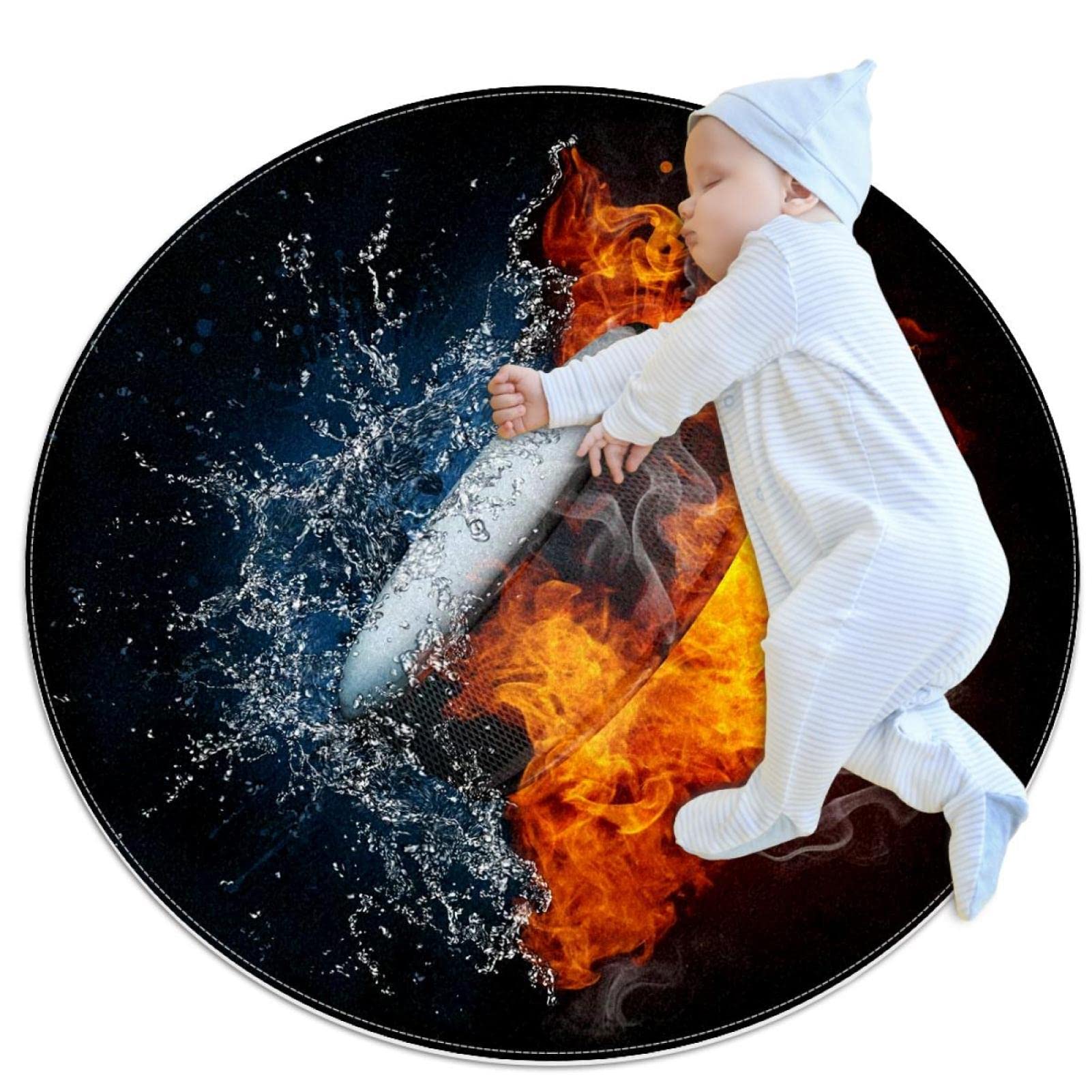 Tapis de salle de bain rond 1m motif hockey sur feu et eau