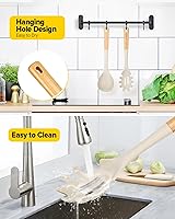 Vista 6 de Juego de cucharón de sopa de silicona y cuchara de espagueti con mango de madera, utensilios de cocina antiadherentes resistentes al calor