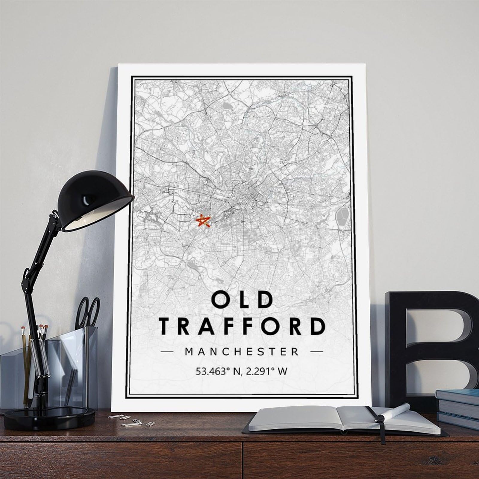 PHTHDB Poster su tela con mappa del vecchio Trufford Manchester, motivo: squadra di calcio minimal, decorazione per la casa, idea regalo