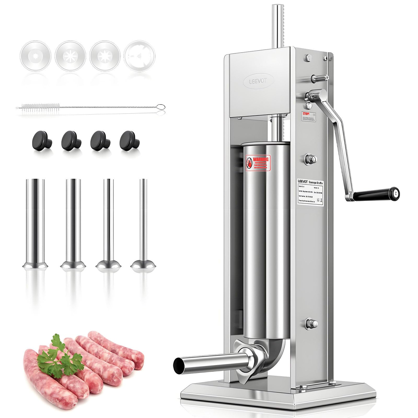 GUTYGIO Manual Sausage Stuffer, Vertical Sausage Machine, Dual-Speed Meat Stuffer, Made of Food-Grade 304 Stainless Steel, Includes 5 Stuffing Tubes, for Home Kitchen Restaurant Commercial 2L