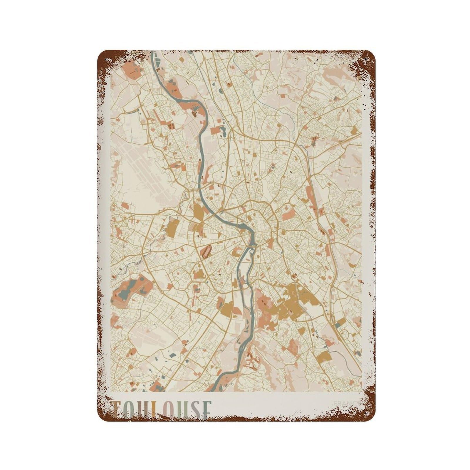 xiaoxiaoshen Toulouse Map France Travel Gift Boho Wall Decor Art Metal Tin Poster Modern Home Decor Art Home Bar Shop Decorations Vintage Sign 40x30cm