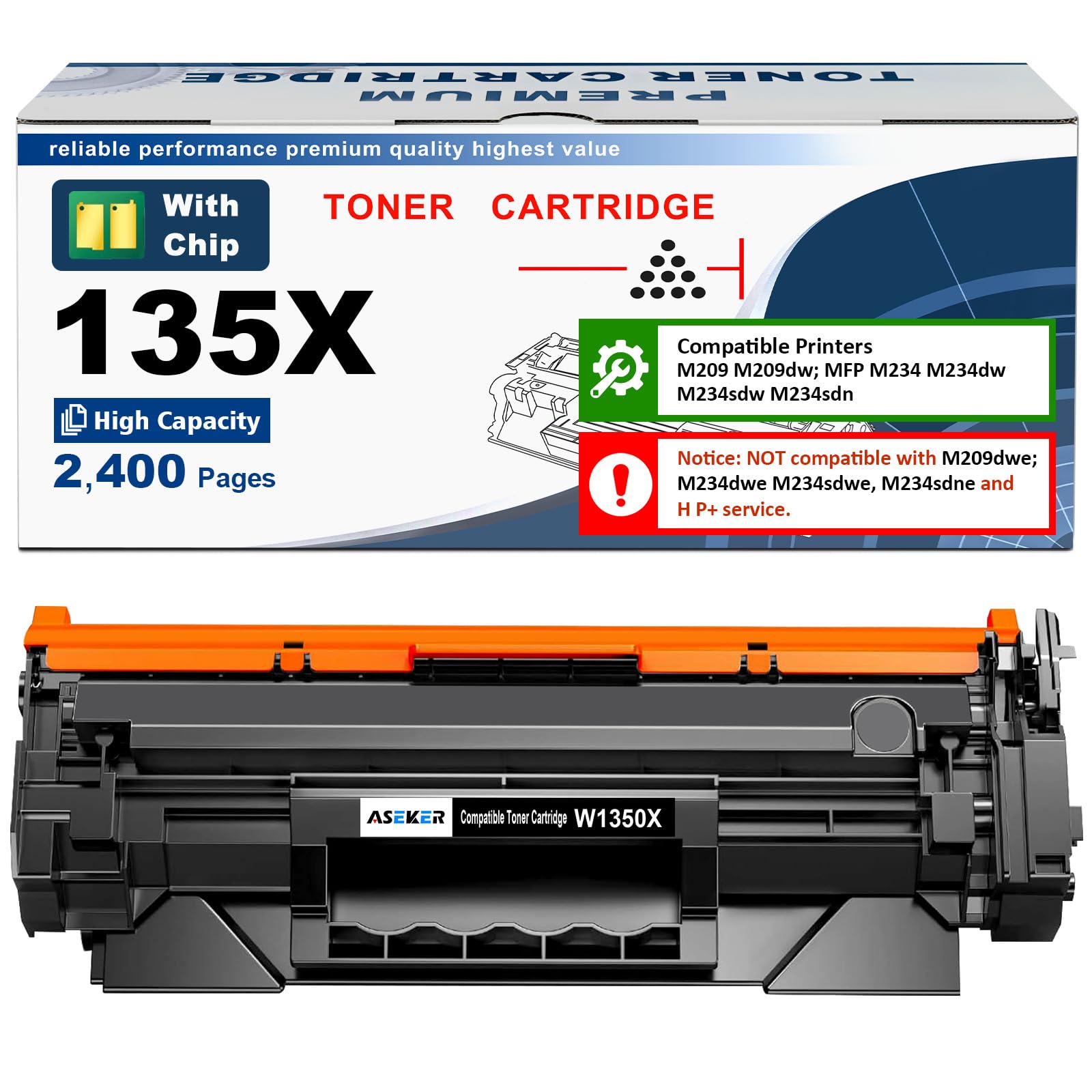 135X W1350X ( 135A W1350A ) Toner di Cartuccia [con chip] Alta Resa 2400 pagine Compatibile per HP LaserJet M207dw M209 M209d M209dw M234 M234d M234dw M234sdw M234sdn M235sdw Stampanti