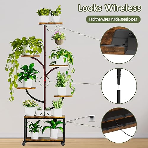 Miniatura 4 de Soporte para plantas de interior con luces de crecimiento, soporte de esquina de 7 niveles de 60 pulgadas de alto para plantas de interior, estante