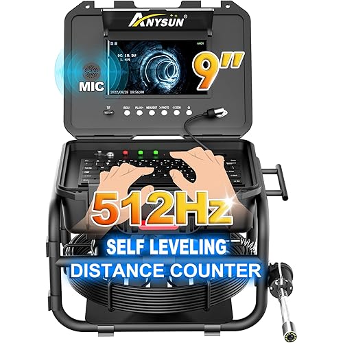 Anysun Sewer Inspection Camera with 512Hz Sonde, Self-Leveling, 100ft Distance, 1080P Monitor, IP68 Plumbing Endoscope