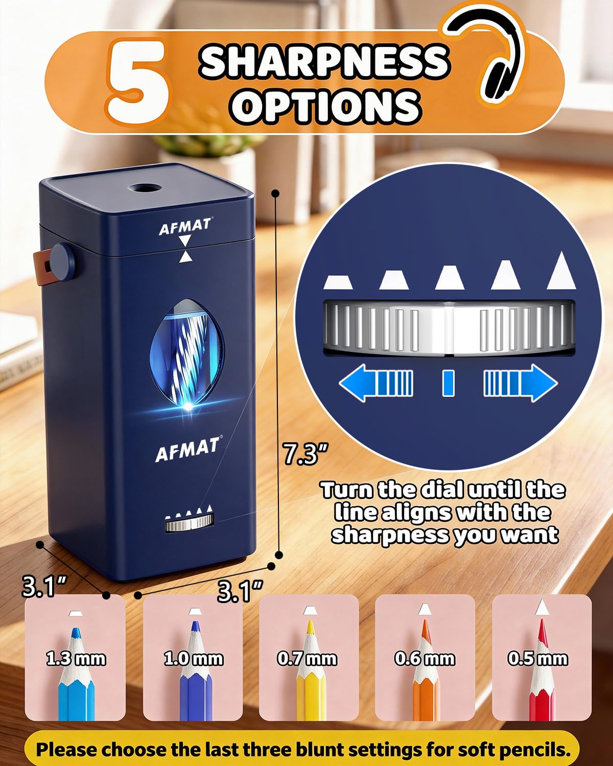 AFMAT Taille-Crayon Électrique,Taille-Crayon Électrique Portable pour Crayons Épais et Fins 6,5-12 mm,Taille-Crayon avec Poignée de Transport pour Dessinateurs,École,Travail, Bureau,Enseignants