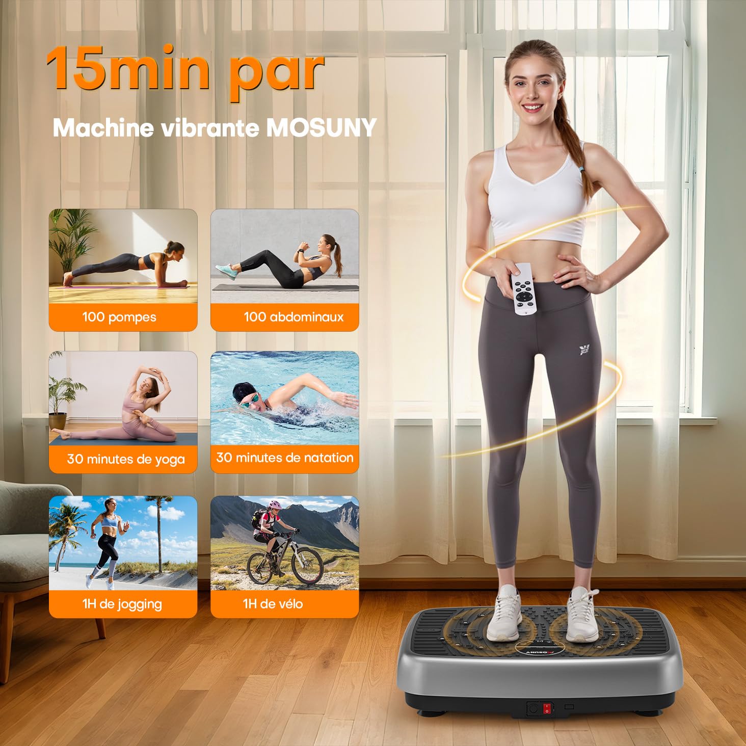 MOSUNY Plateforme Vibrante Perte de Poids, Double Moteur, Capacité 204 kg, 1-120 Niveaux