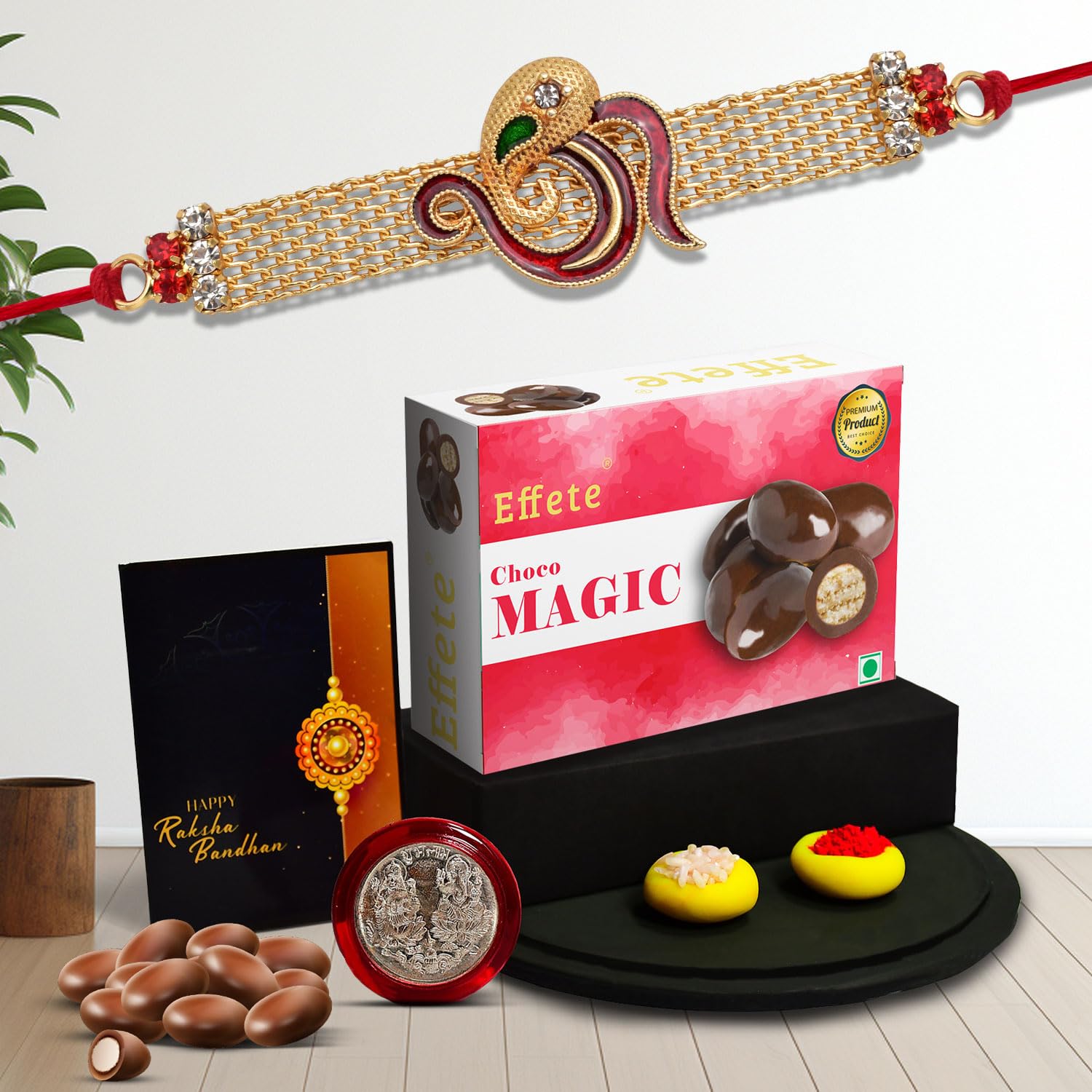 Oblivion Rakhi With Effete Choco Magic 32gm With Pooja Coin & Greeting Card, Rakhi Gift Set, Rakhi For Younger Brother, Rakhi Hamper For Brother, Rakhi For Brother With Chocolate (K1_68_CM32)-image-14