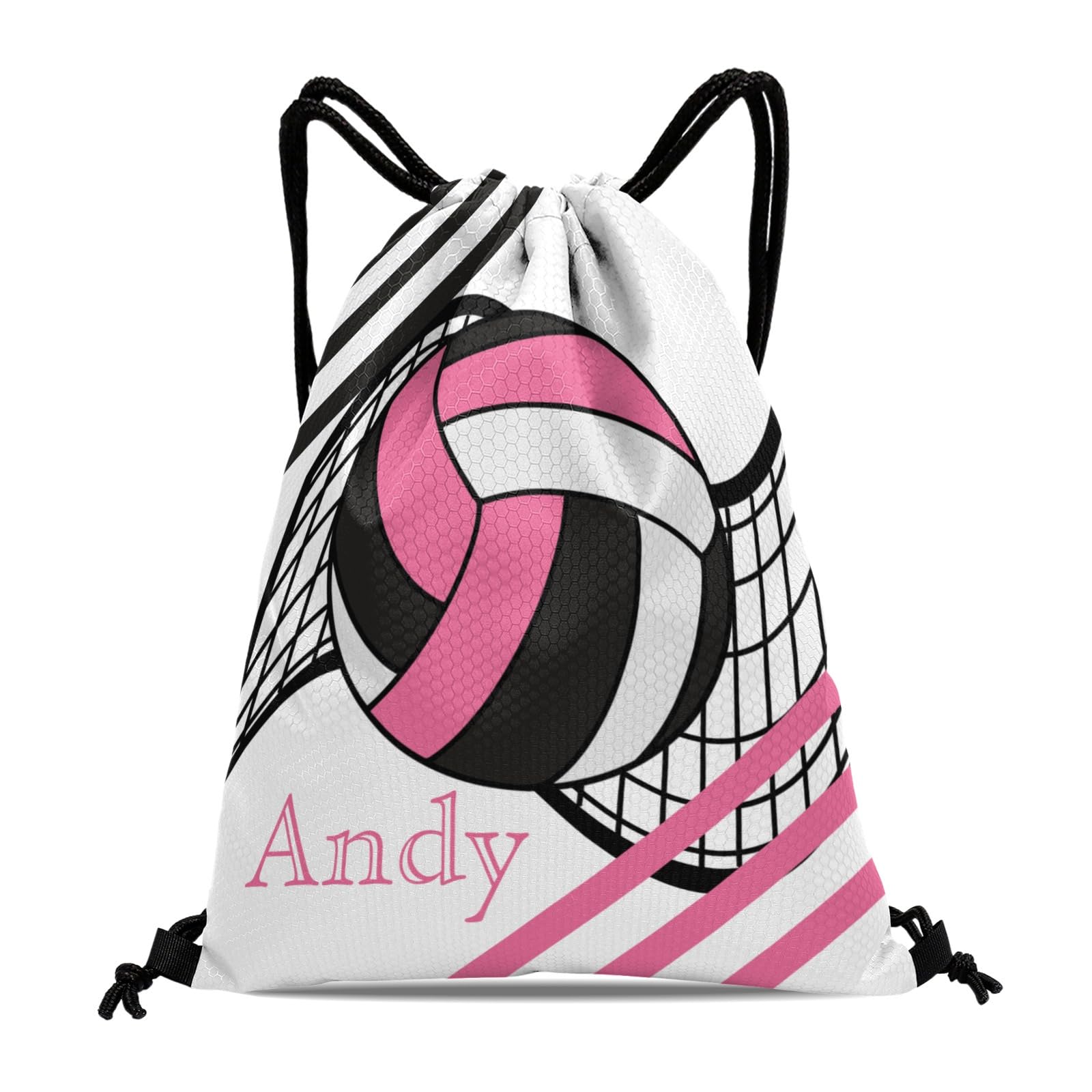 CUXWEOT Personalized Volleyball Pink Black Drawstring Sackpack Travel Backpacks Sports Lightweight Gym Bag For Men Women