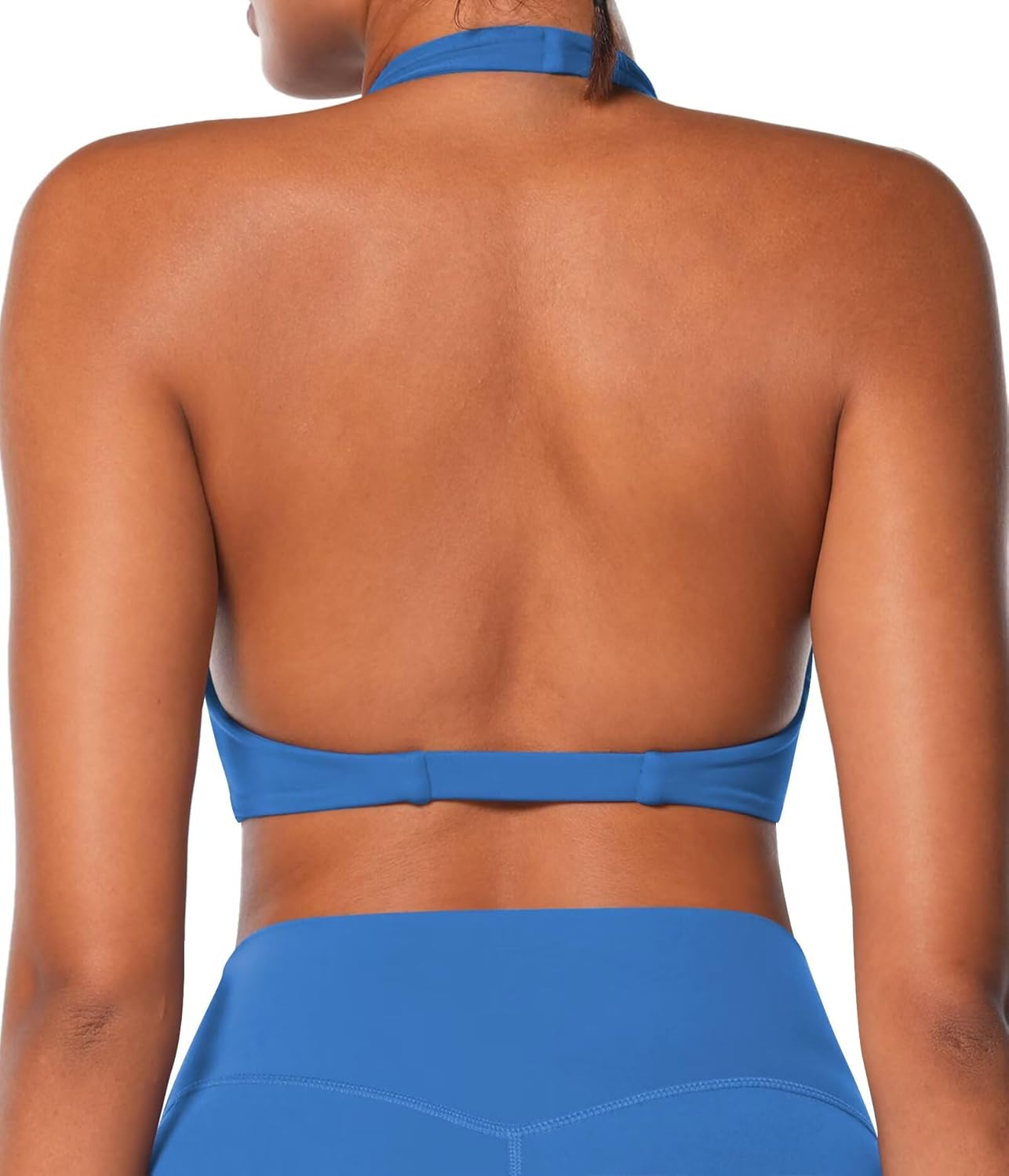 Sunzel Women's Halter Neck Sports Bra, Twist Front Yoga Crop Top with Removable Pads, Open Back V Neck Bra for Gym Workout