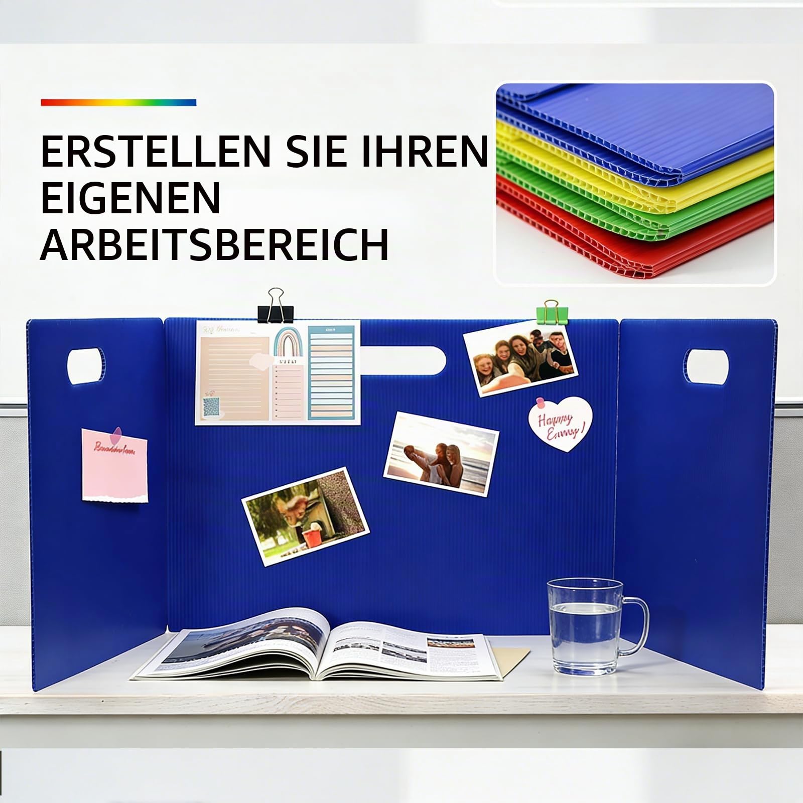 Schreibtisch Trennwand für Schüler, Faltbare Trennwand Schreibtisch mit Namensschilder Tragbare 4 Farben Sichtschutz Study Table Wasserdichte Trennwände Desks für Schule Büro Bibliothek (24 Stück)
