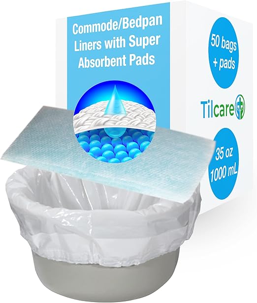 Commode Liners with Super Absorbent Pads Pack of 50 by Tilcare for
