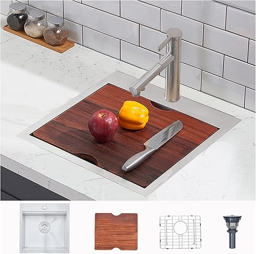 Miniatura 2 de HOTIS - Fregadero de barra de 18 x 18 pulgadas, fregadero de cocina pequeño de acero inoxidable, estación de trabajo profunda de montaje superior,