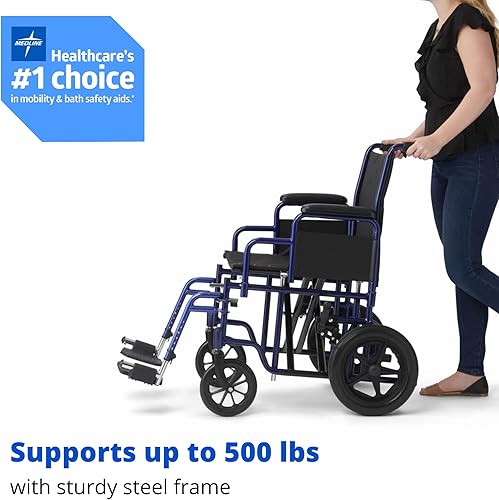 Miniatura 2 de Medline TCB228N21S Silla de transporte resistente soporta hasta 500 libras, Silla de ruedas de transporte bariátrico, asiento de 22" x 18", marco