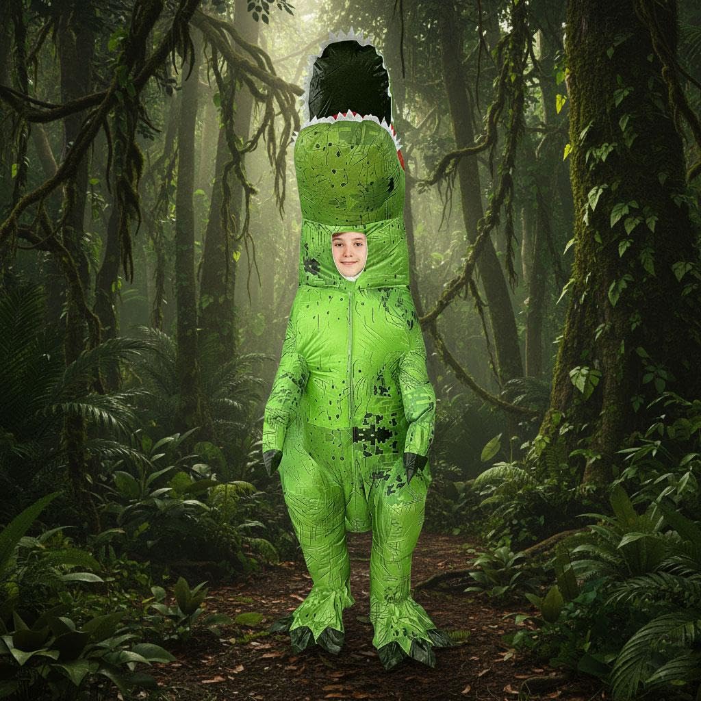 A2Z 4 Kids Nadmuchiwany kostium dinozaura na Halloween dla chłopców, dziewcząt, dzieci, T-Rex, fantazyjny strój z wachlarzem i akumulatorem, zielony, jurajski, Halloween, przyjęcie, cosplay, kostiumy