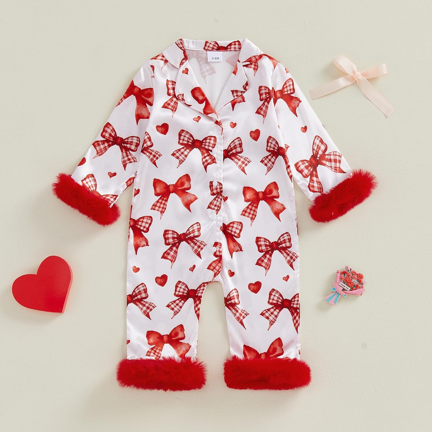 Baby Girl Button Down Valentines Day Pajamas Romper One-Piece Jumpsuit Long Sleeve Bear Sleeper Infant Sleepwear - Image 4