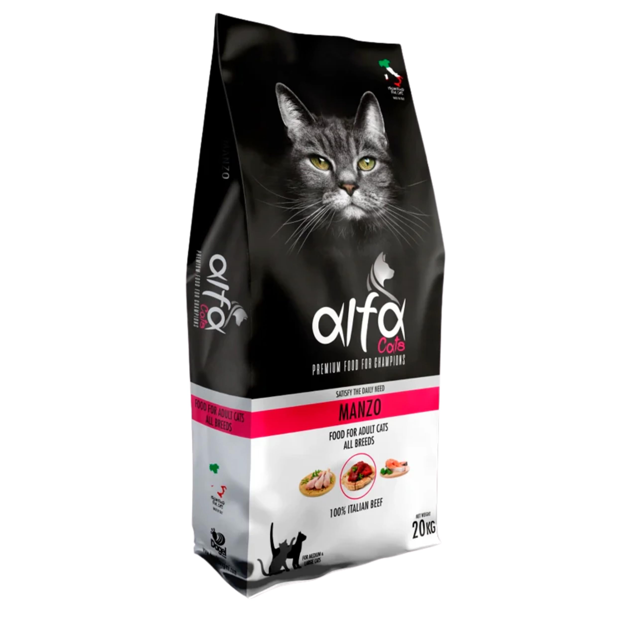 Pet's Garden Crocchette per Gatti Alfa Cats Gusto Manzo Cibo Alimento Secco Bilanciato Ideale per Gatti Adulti Sterilizzati di Tutte le Razze Sacco da 20kg Prodotto Italiano