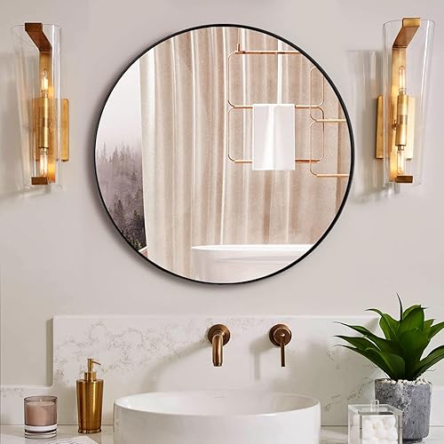 Miniatura 27 de Tangkula Espejo redondo para colgar en la pared de 16 pulgadas, espejo redondo de baño, espejo circular con marco de metal, espejo decorativo