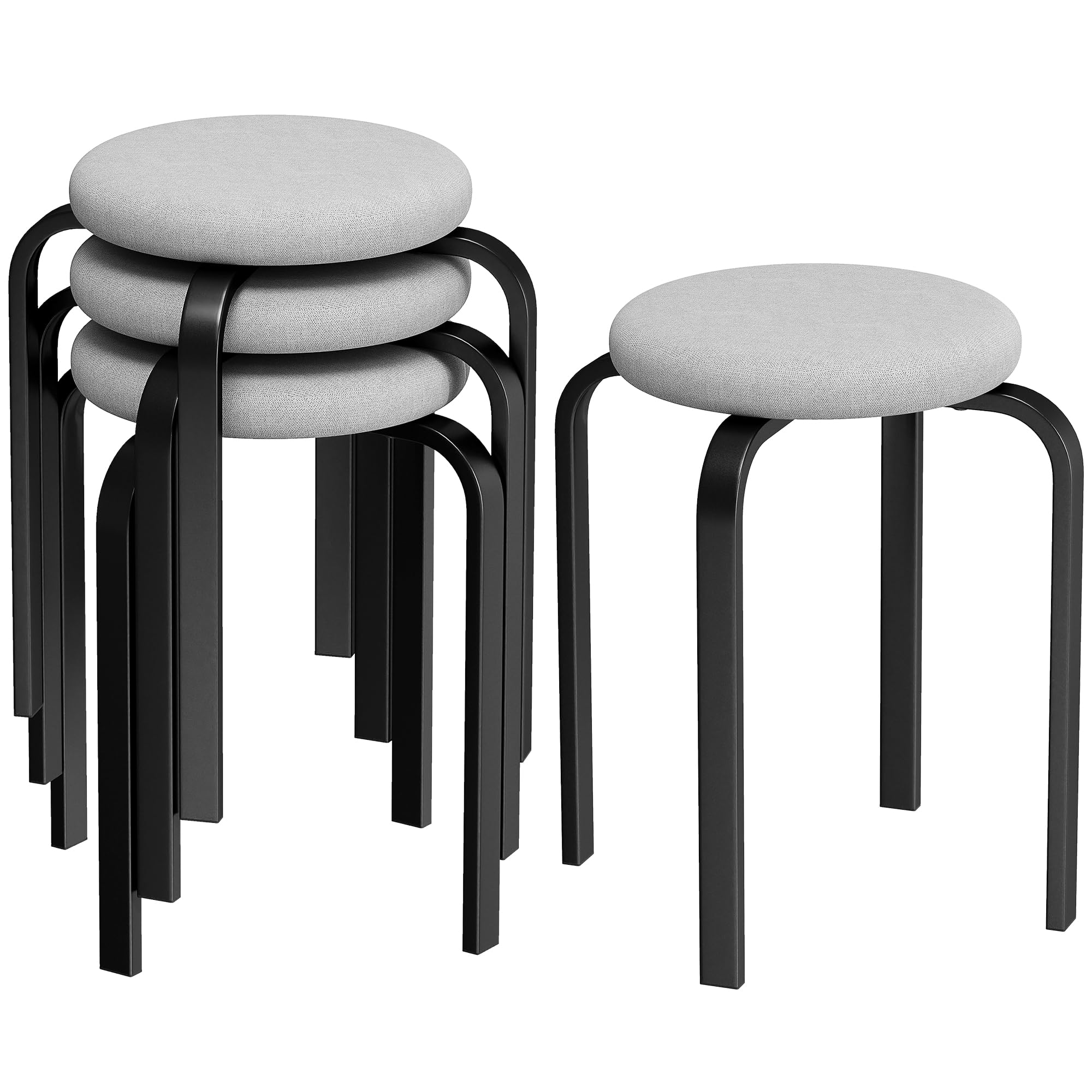 HOMCOM Stackable Stools Modern Cushioned Set of 4 for Kitchen Grey