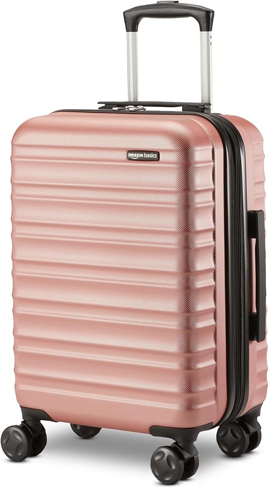 Amazon Basics 21" Hardside Carry-On Luggage, Hardshell Suitcase With Wheels, Expandable For Up to 25% More Space, With Scratch-Resistant Surface, Four Multi-directional Wheels, Rose Gold