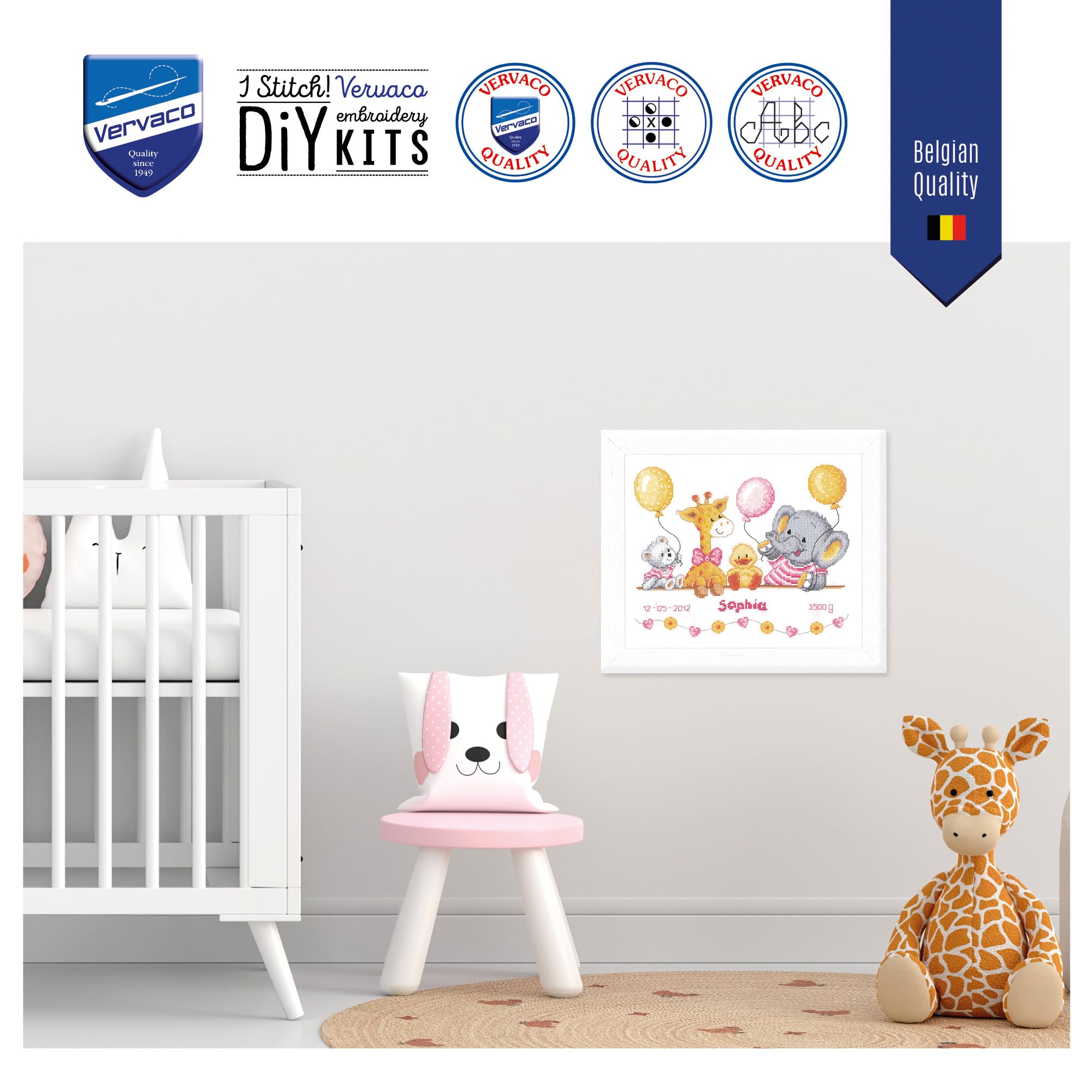 Vervaco Gezählter Kreuzstich Stickpackungen Stickset Baby Geburt Geburt Fest II Wanddekoration Handarbeit Set für Erwachsene Kreatives Handwerk ca. 27 x 22 cm Geburt Geschenk Hausdeko