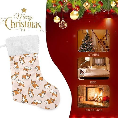 Miniatura 4 de Blueangle Calcetines de Navidad con patrón de Corgis de dibujos animados de 17.7 pulgadas, soportes de regalo para fiestas, decoraciones de