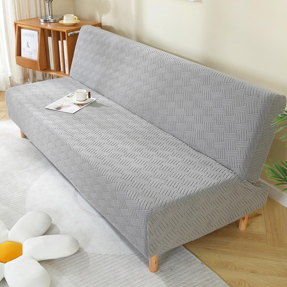 Housse clic clac Jacquard gris clair 150-190cm pour protection de canapé