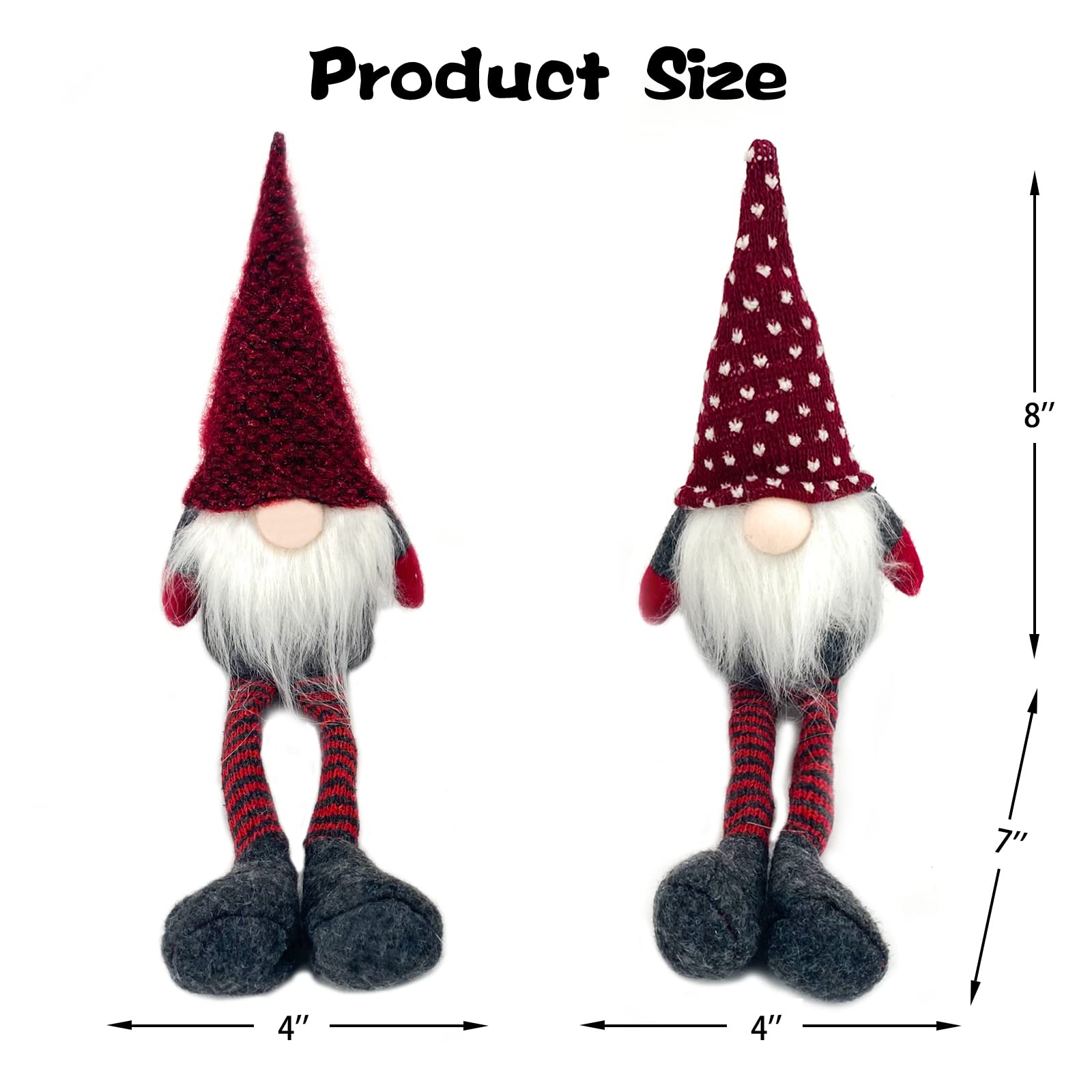 DUJSRZL 4PCS Gnomi di Natale in peluche lavorato a maglia Babbo Natale, fatti a mano, decorazioni da tavolo, decorazioni per la casa, decorazioni per camini da tavolo （gambe lunghe rosse miste）
