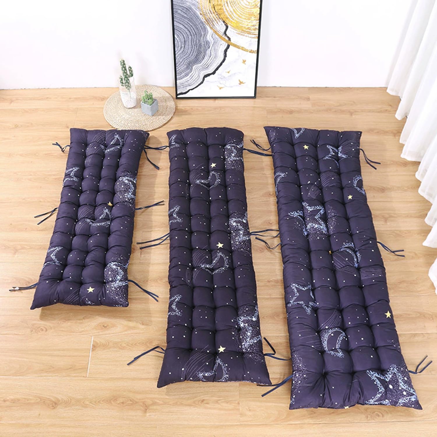 Pongpai 2 3 Seater Bench Cushion for Garden Patio, Seat Pad for Bay Window Swing Chair Sofa Mattress Mat with Non-slip Straps, Indoor and Outdoor Use (Blue-moon,53x170cm)