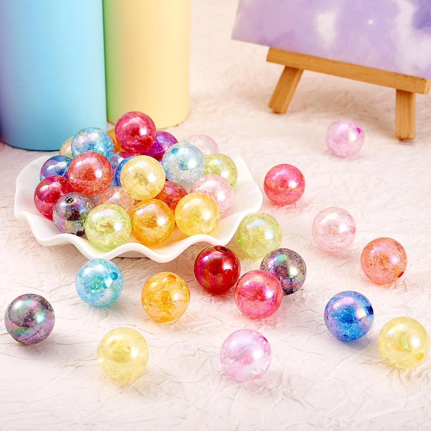 Beadthoven 100pcs 20mm Acrylic Beads for Pens - Transparent Crackle Crystal Chunky Bubblegum Bulk AB Color Round Large Focal Beads for DIY Jewelry Making - Hole: 2.5mm - Image 2