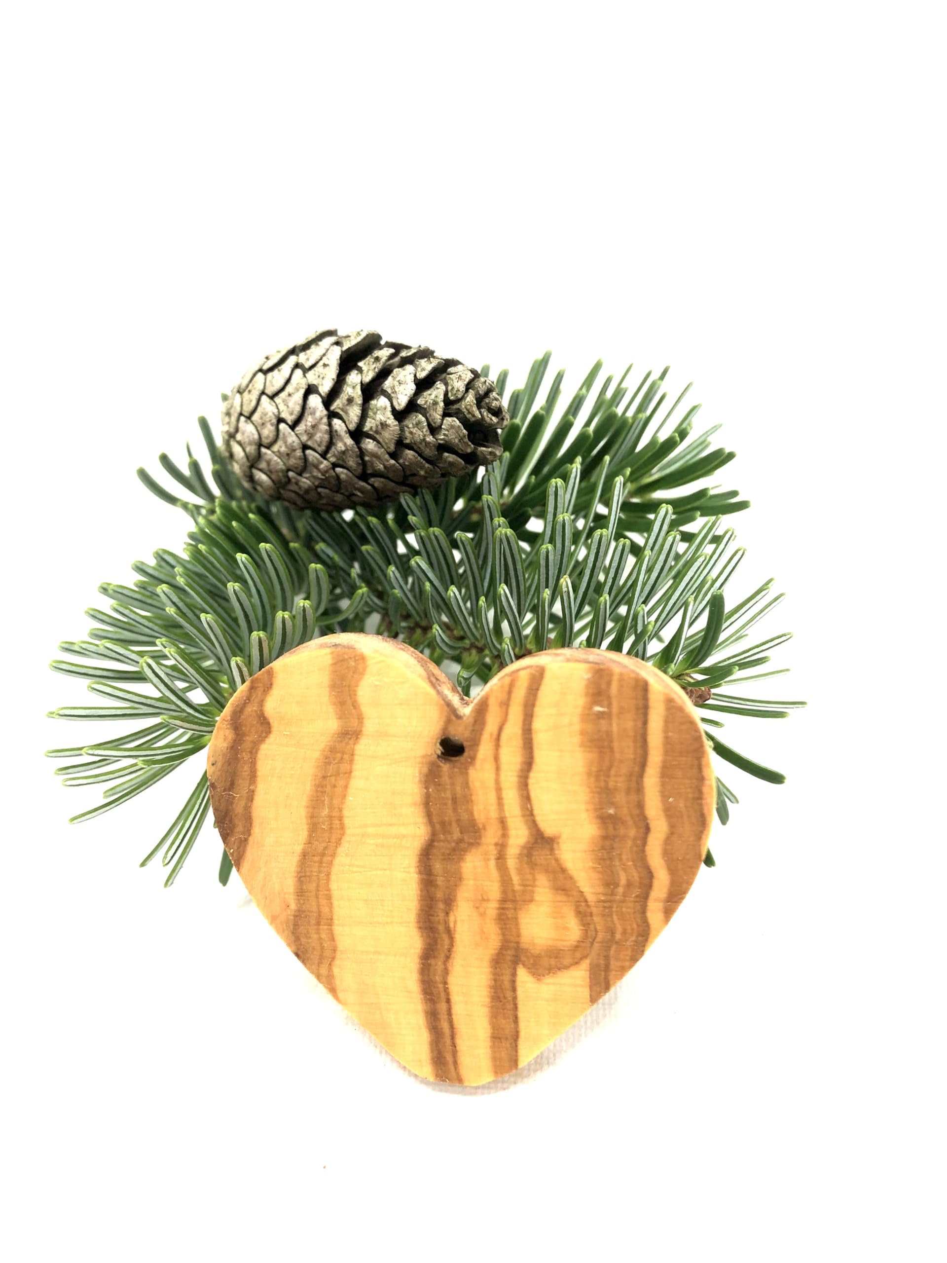 D.O.M. - Adorno para árbol de Navidad (madera de olivo), diseño de corazón plano