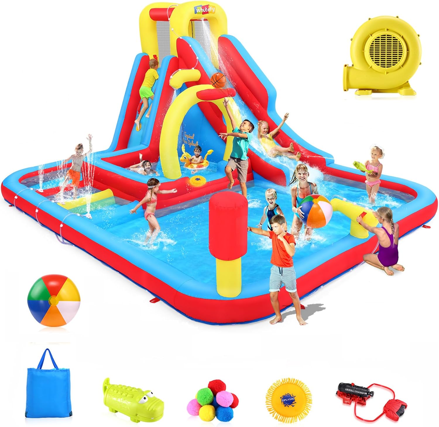 Whubery Inflatable Water Slide, Shark Theme Bounce House Water Slide with Pool, Water Park for Kids Backyard with Blower,Complete Accessories Set, Outdoor & Indoor Water Play for Ages 3+