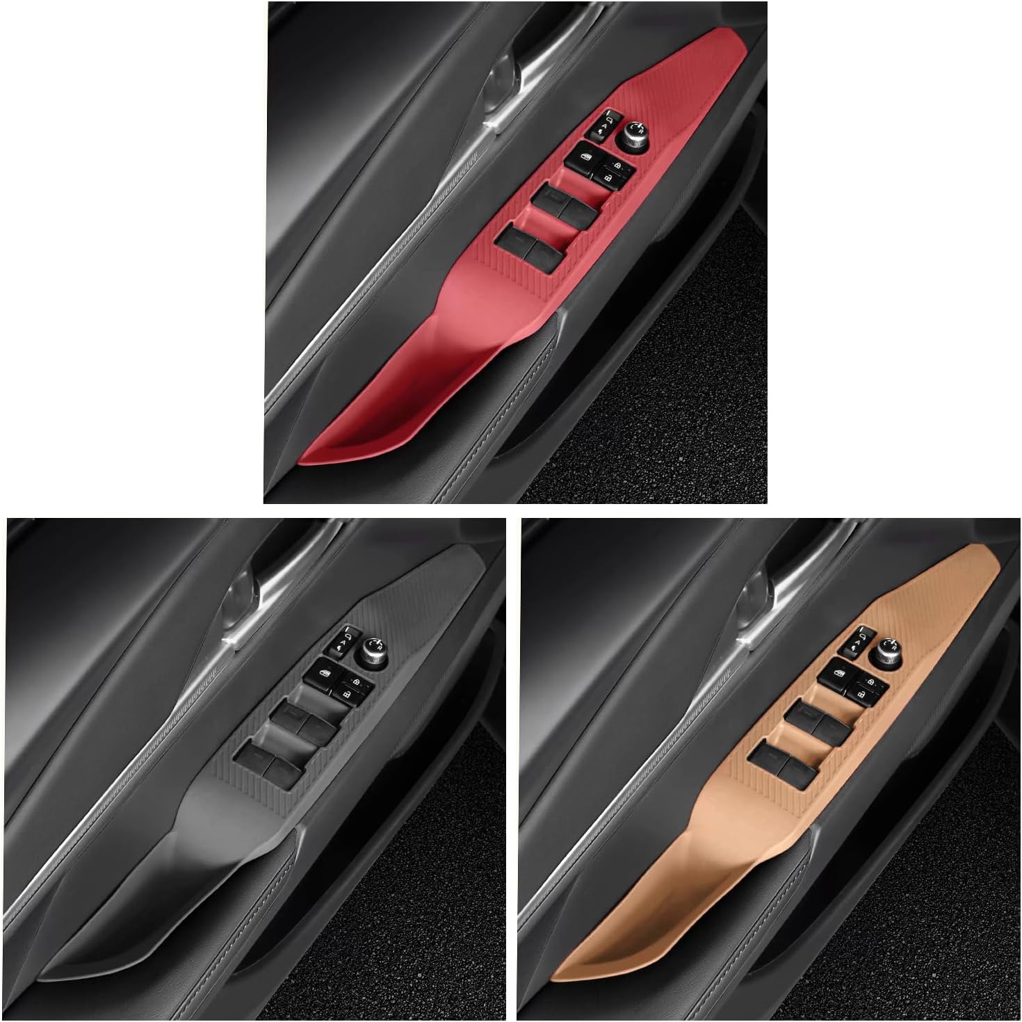 Temmis 4PCS Car Door Window Switch Panel Cover for Toyota Camry 2018-2025, Auto Interior Decor Accessories Armrest Trim Silicone Style Kit-Red (Seats Without Memory Function)