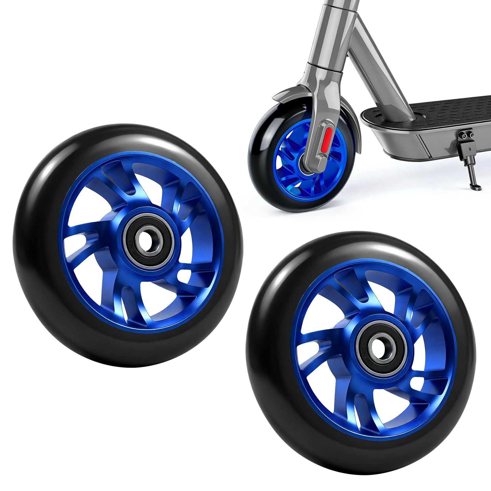 2 Piezas Ruedas Scooter Freestyle, 100mm Ruedas de Patinete Scooter Con Rodamientos Antibloqueo, para Ruedas de Repuesto de Patinetes y Accesorios, Aptas para Carritos de Paseo y Patinetes